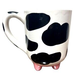 Boston Warehouse Udderly Cow Ceramic Black White Pink Coffee Tea Mug Nonslip Moo
